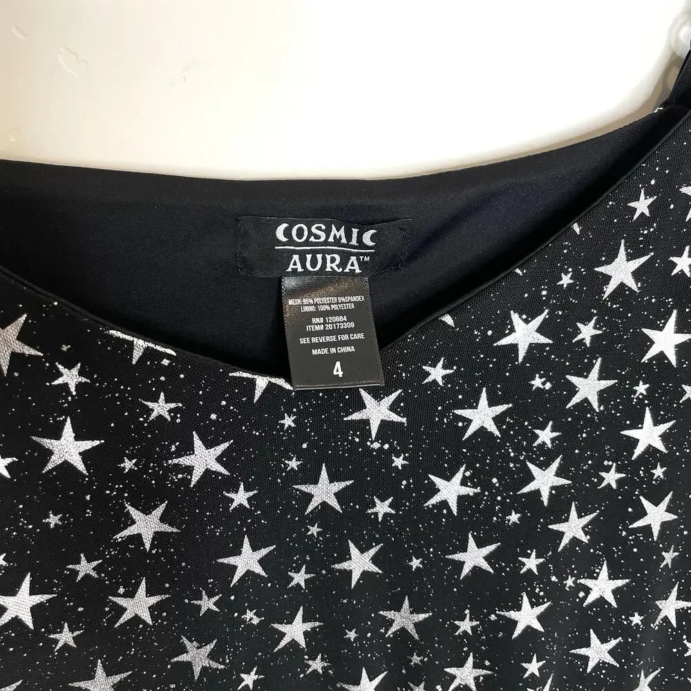 Cosmic Aura Star Silver Foil Mesh Tiered Maxi Dress Womens Plus 4X Whimsigoth 4 - Picture 4 of 11